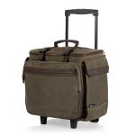 Custom Somm 12 Bottle Wine Tote with wheels- Khaki/Brown with logo - 1