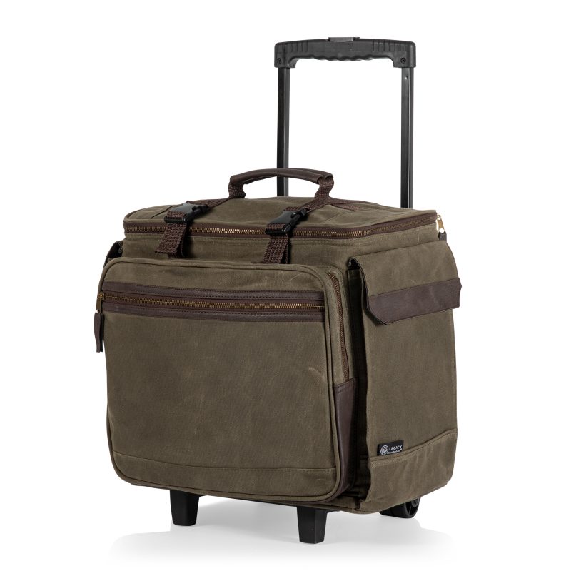 Custom Somm 12 Bottle Wine Tote with wheels- Khaki/Brown with logo - 1