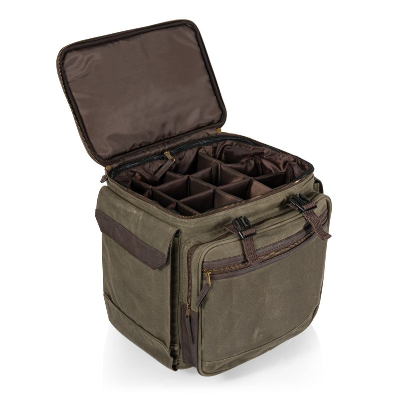 Custom Somm 12 Bottle Wine Tote with wheels- Khaki/Brown with logo - 3