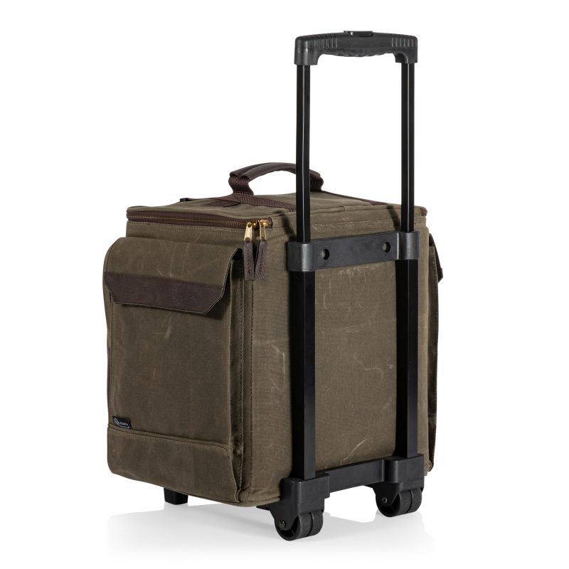 Custom Somm 12 Bottle Wine Tote with wheels- Khaki/Brown with logo - 4