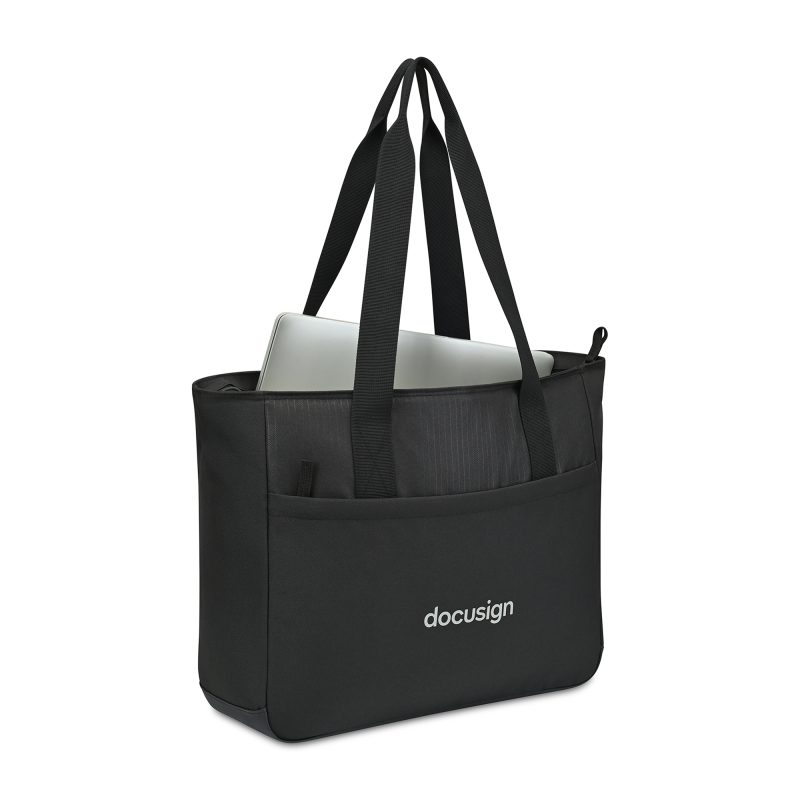 Custom Transit Recycled rPET Laptop Tote - Black with logo - 2