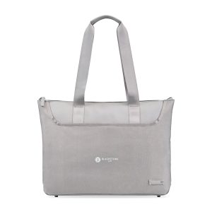 Custom Travis & Wells Lennox Recycled Nylon Laptop Tote - Taupe with logo